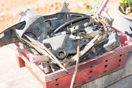 Old motorcycle parts for repairの写真素材