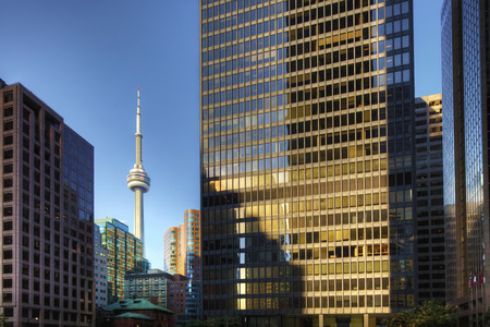 Toronto skyscrapers with CN tower in backgroundのeditorial素材