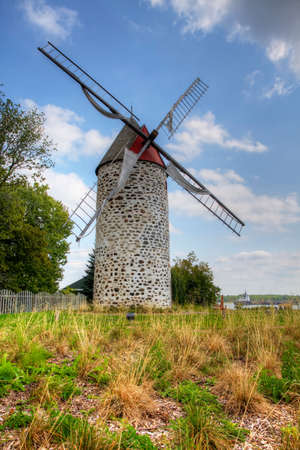 A Vertical of Moulin de Pointe-aux-Trembles, a Stone Windmill from Quebec, Canada. Built 1719 on a French designのeditorial素材