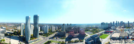 An aerial view of the Absolute World Complex in Mississauga, Ontario, Canadaのeditorial素材