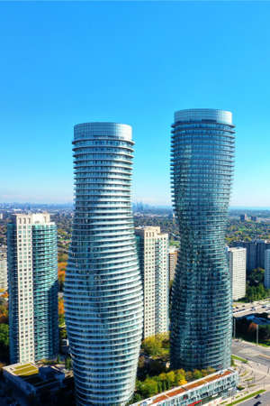 An aerial view of the Absolute World Complex in Mississauga, Ontario, Canadaのeditorial素材