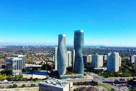 An aerial view of the Absolute World Complex in Mississauga, Ontario, Canadaのeditorial素材