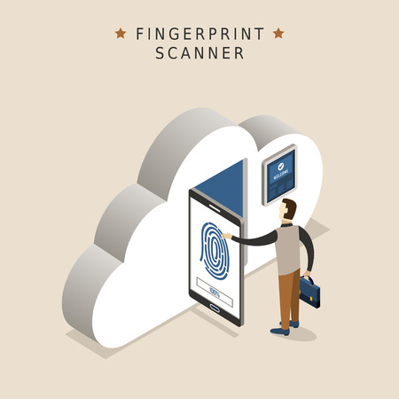 fingerprint scanner concept in 3d isometric flat designのイラスト素材