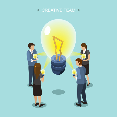 creative team concept in 3d isometric flat designのイラスト素材