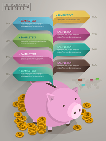 lovely infographic template design with options banner and piggy bankのイラスト素材
