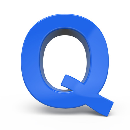 3d glossy blue letter Q isolated on white backgroundの写真素材