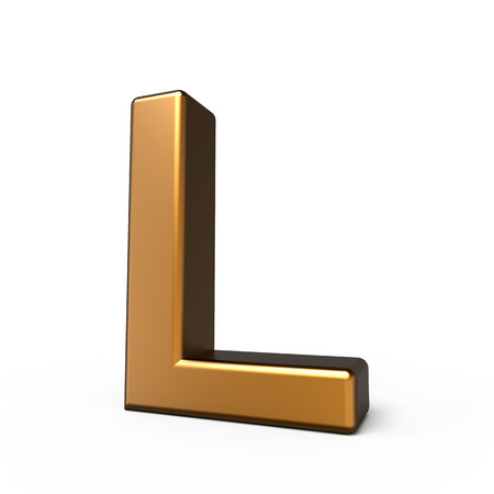3d matte gold letter L isolated on white backgroundの写真素材