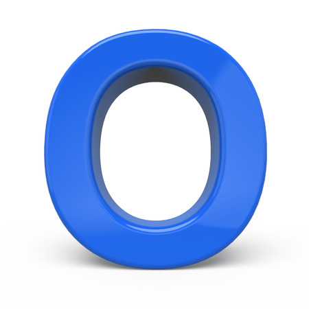 3d glossy blue letter O isolated on white backgroundの写真素材