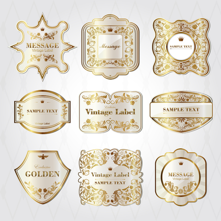 collection of baroque style pearl white labels design setのイラスト素材