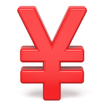 3D red yen symbol isolated on white backgroundの写真素材