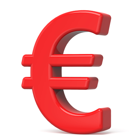 3d red euro sign isolated on white backgroundの写真素材