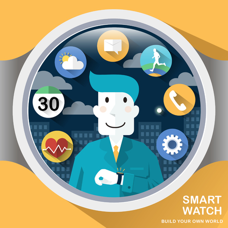 smart watch applications in flat design styleのイラスト素材