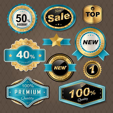 Illustration for sparkling golden labels collection set for retail usage - Royalty Free Image