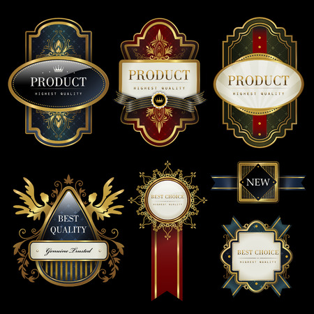 splendid label collection set with black and goldのイラスト素材