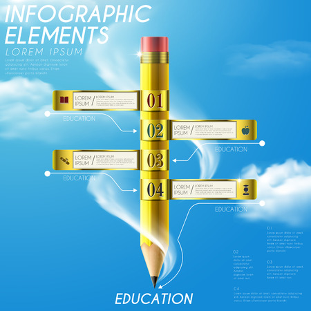 education infographic template design with pencil and road signのイラスト素材