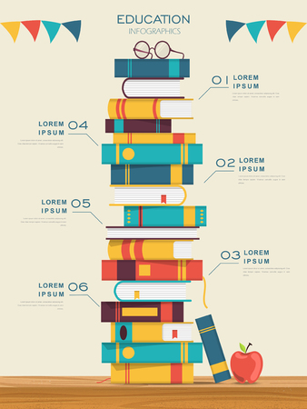 education infographic template design with books pileのイラスト素材