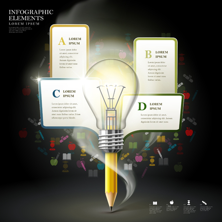 education infographic template design with pencil and bulb elementsのイラスト素材