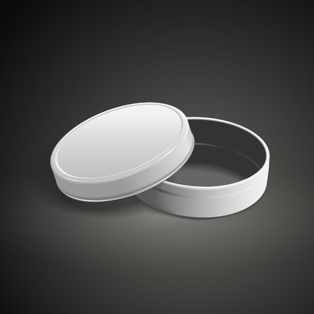 open round metal box isolated on black background. 3D illustration.のイラスト素材