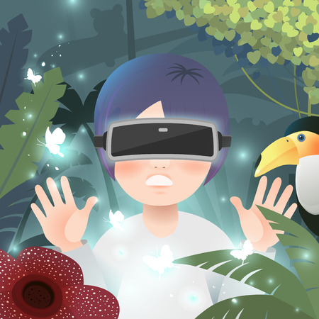 virtual reality flat design illustration - jungle expeditionのイラスト素材