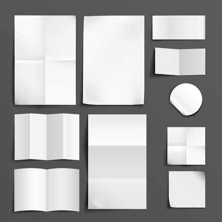Blank paper collection set. 3D illustration over grey backgroundのイラスト素材