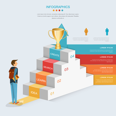 Education infographic template design with stairs and growing arrowのイラスト素材