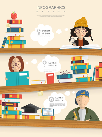 Education infographic template design with students study hard flat designのイラスト素材