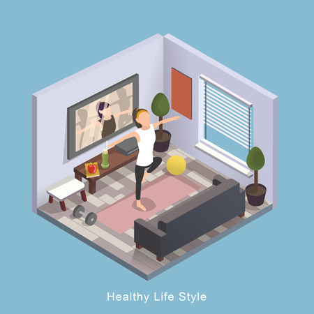 3d isometric flat design - Healthy life styleのイラスト素材