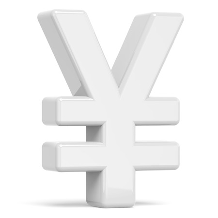 3D rendering white yen symbol isolated on white backgroundの写真素材
