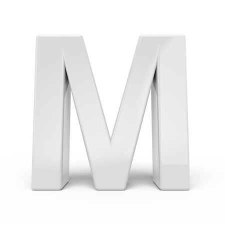 3D rendering white letter M isolated on white backgroundの写真素材