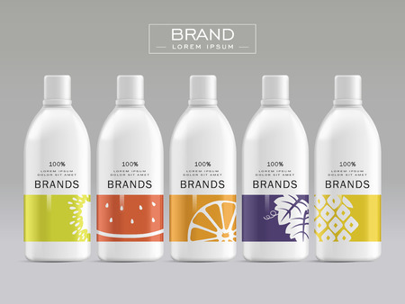 Cosmetic package template design, attractive packaging set with labels. 3D illustration.のイラスト素材