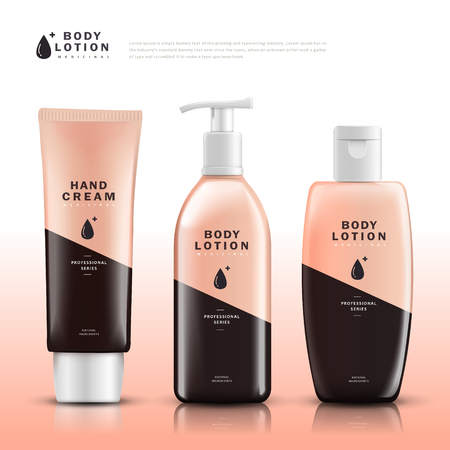 Lovely cosmetic package template, body lotion or shampoo container design. 3D illustrationのイラスト素材