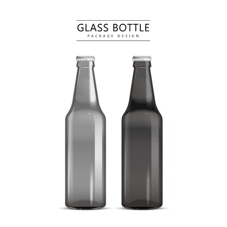 Glass bottle package design, 3D illustration drink bottle template collection in greyのイラスト素材