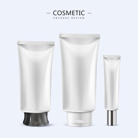 Cosmetic tube template design, 3D illustration container collection in white, objects isolated on light blue backgroundのイラスト素材