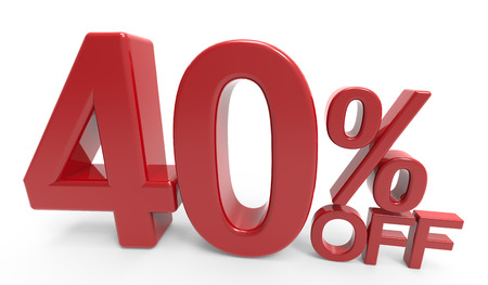 twisted 3d rendering of a 40% off symbol, isolated on white background