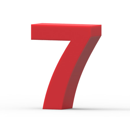 3d right leaning red number 7, 3D rendering graphic isolated white background