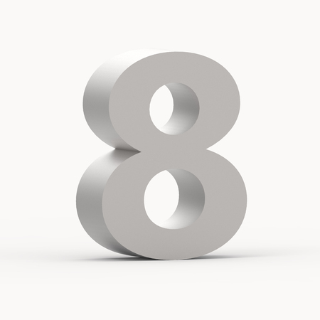 3d left leaning matte grey number 8, 3D rendering graphic isolated white backgroundの写真素材