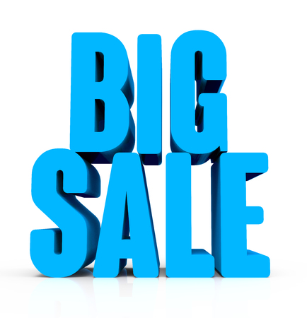 3d rendering of blue big sale, isolated on white backgroundの写真素材