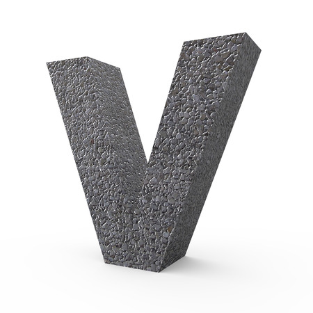 3d Gravel right leaning font V, 3D rendering graphic isolated white backgroundの写真素材