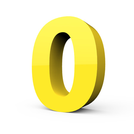 3d right leaning light yellow number 0, 3D rendering graphic isolated white backgroundの写真素材