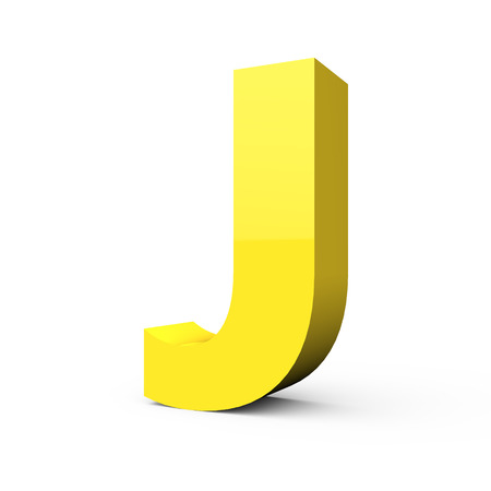 3d Matte light yellow right leaning font J, 3D rendering graphic isolated white backgroundの写真素材