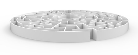 3d rendering maze, white round maze template, labyrinth for business concept or educationの写真素材