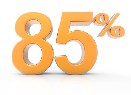 3d rendering of an orange 85% symbol, isolated on white backgroundの写真素材