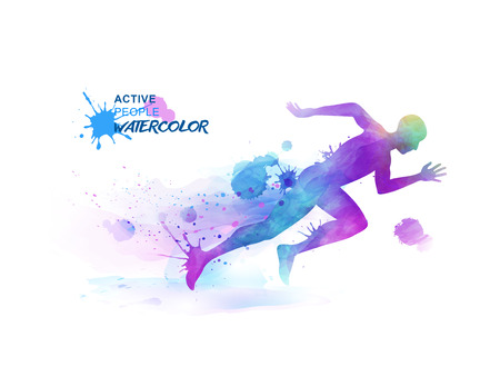 Watercolor running people, sprint man consists of watercolor splash elements.のイラスト素材