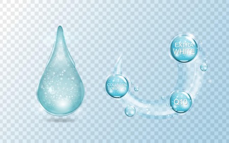 Glitter water drop, water drop with effects isolated on transparent background. 3D illustration.のイラスト素材