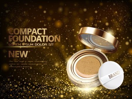 foundation product ad with glittering golden dusts fills the air, 3d illustrationのイラスト素材