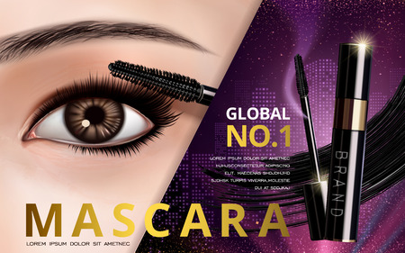 mascara design picture, with single bright eye and eyelash for advertising use, 3d illustrationのイラスト素材