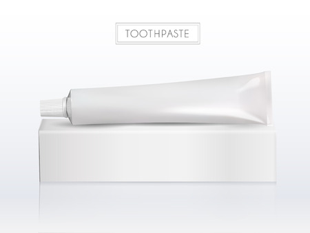Blank toothpaste tube with paper box without label isolated on white background in 3d illustrationのイラスト素材