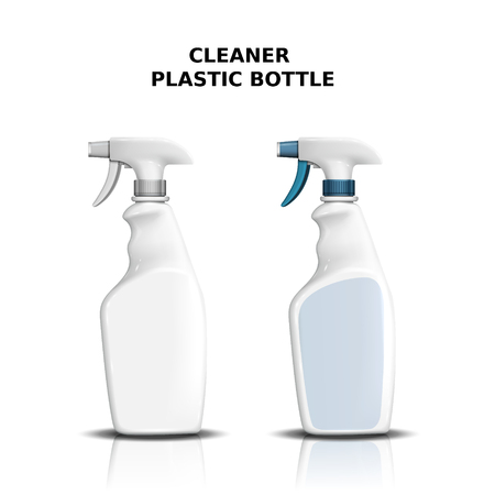 Cleaner plastic bottle mockup, two spray bottles for design isolated on white background in 3d illustrationのイラスト素材