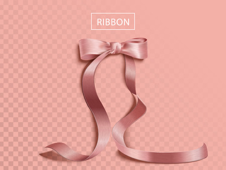 Elegant pink ribbon element, glossy texture ribbon isolated on pink and transparent background, 3d illustrationのイラスト素材