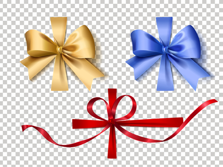 Attractive ribbons set, three kinds of ribbons collection isolated on transparent background in 3d illustrationのイラスト素材